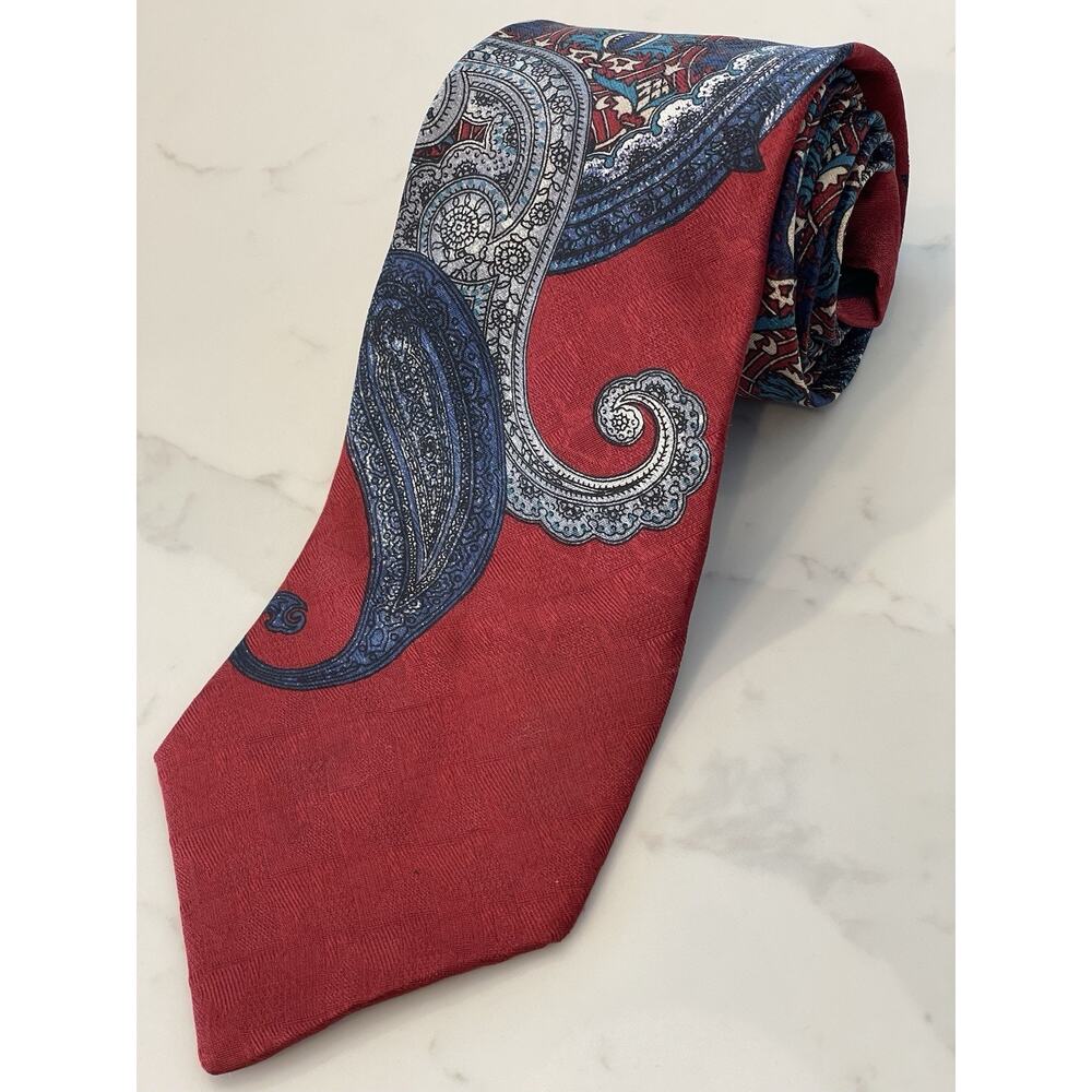 Deauville Bold Abstract Retro Paisley Vintage Multicolor 100% Silk Tie 58.25 x 4
